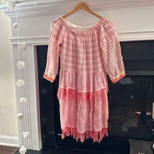 Lemlem dress liya Kebede size M boho cottage Pink Striped fringe romantic